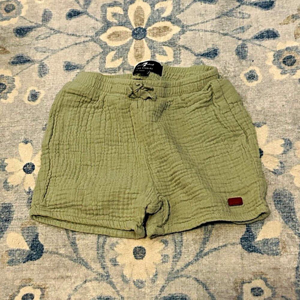 7 For All Mankind Unisex 18-24M Green Cotton Pull-On Drawstring Shorts